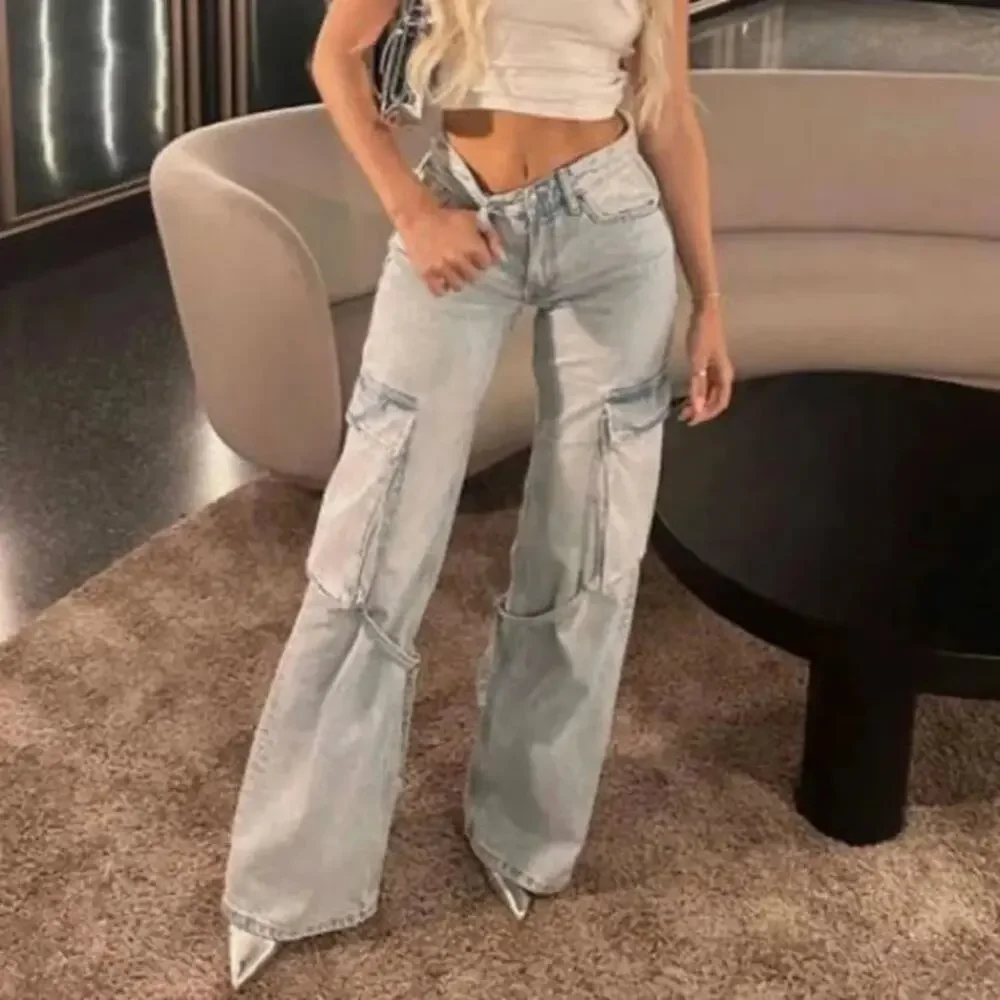 ZARA TRF MID-RISE BELT LOOP CARGO JEANS